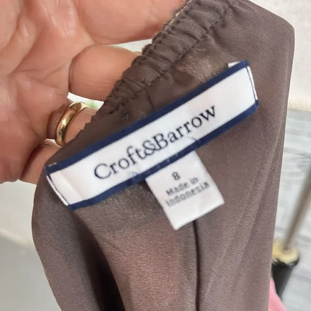 Croft & Barrow Skirt size 8 Pink Brown Floral Sheer A Line Midi Cottage Core